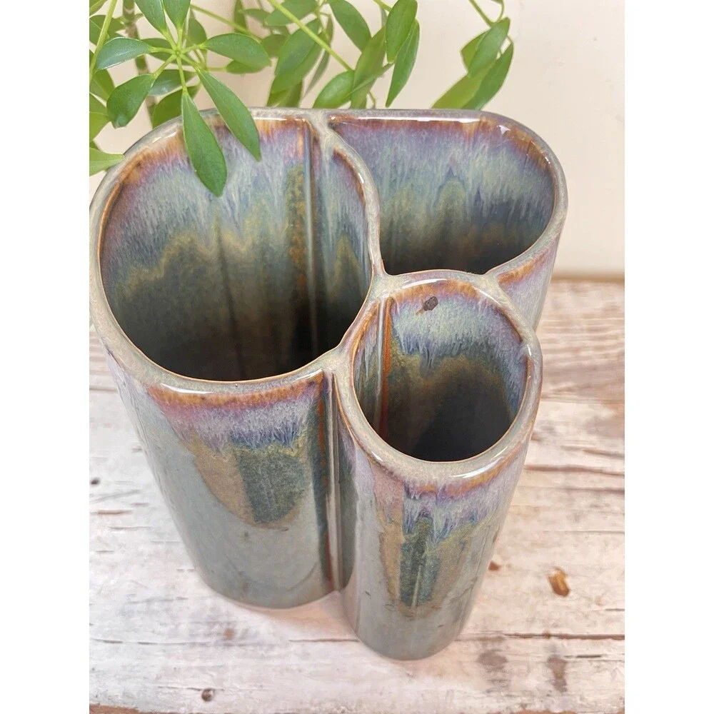 Vintage Hand Thrown Stoneware Pottery Utensils Office Bathroom Items Holder Home